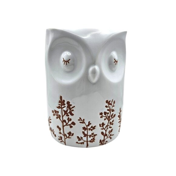 Bath & Body Works White Owl Pedestal 3 Wick Candle Holder Plant Stand - Picture 5 of 16